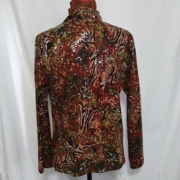 JM Collection Shiny Zippered Blazer Zip Up Top Sequins Animal Print Vintage Sz M - Picture 5 of 10